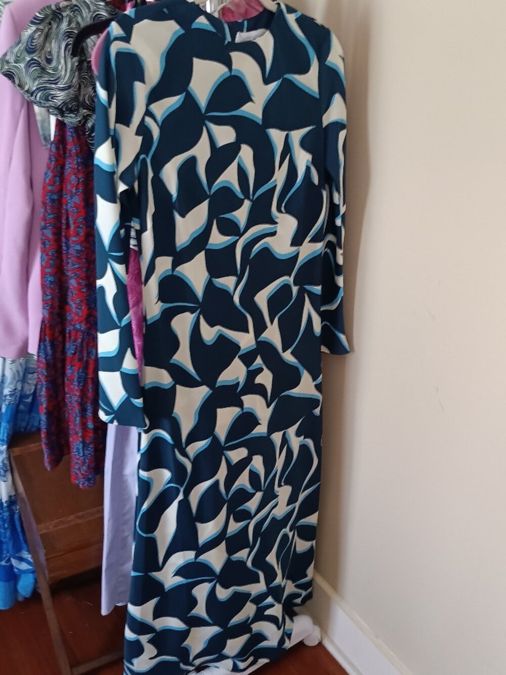 NWT Abstract Modern Art Blue and White Maxi Dress by Lucy Paris